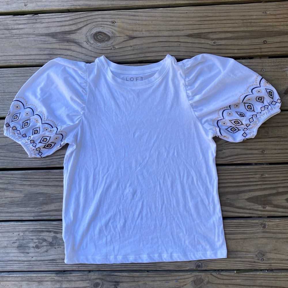 Loft Embroidered Balloon Sleeve Top